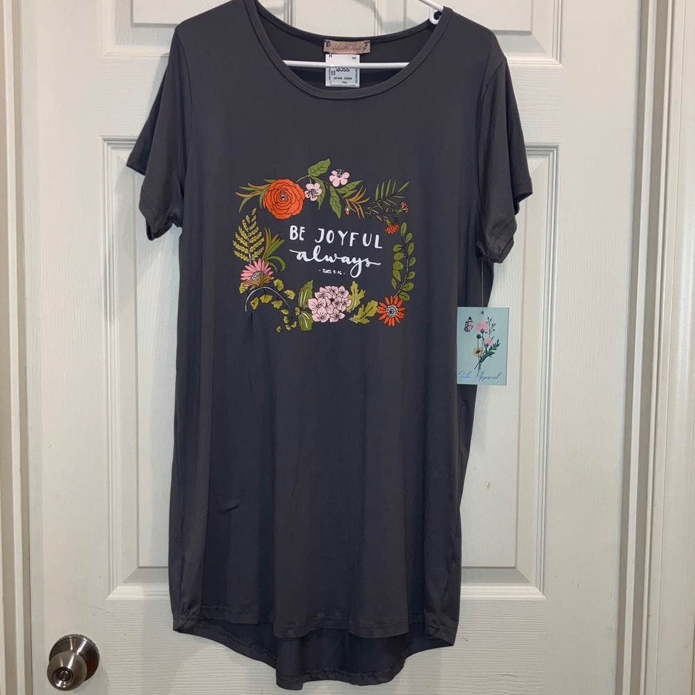 Soho Apparel Soft Floral Be Joyful Always Lounge Sleep Gown Gray Orange White